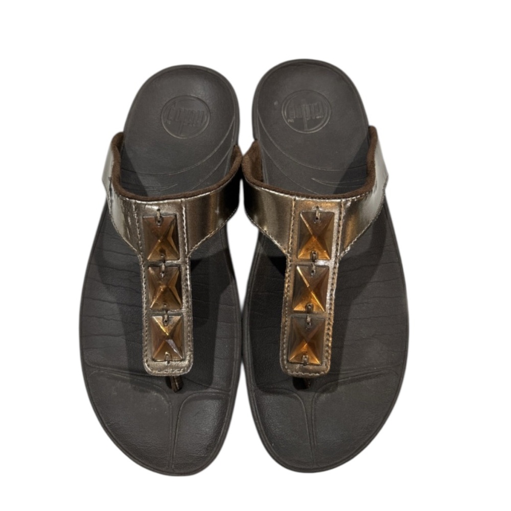 FITFLOP Shoes Womens Size 8 Bronze Micro Wobble Board Jeweled Slide Thong Sandal